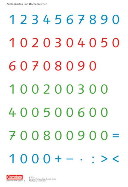 Bild von eins-zwei-drei, Mathematik-Lehrwerk für Kinder mit Sprachförderbedarf, Mathematik, 3. Schuljahr, Zahlenkarten und Rechenzeichen, Kartonbeilagen, 10 Stück im Beutel von Christine Winter