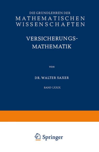 Bild von Versicherungsmathematik von Walter Saxer