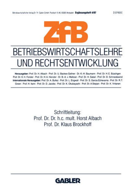 Bild zu Heft 1997/4: Betriebswirtschaftslehre und Rechtsentwicklung - Zeitschrift für Betriebswirtschaft - Ergänzungsheft von Horst (Hrsg.) Albach