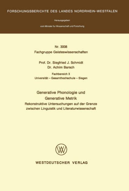 Bild von Generative Phonologie und Generative Metrik von Siegfried J. Schmidt