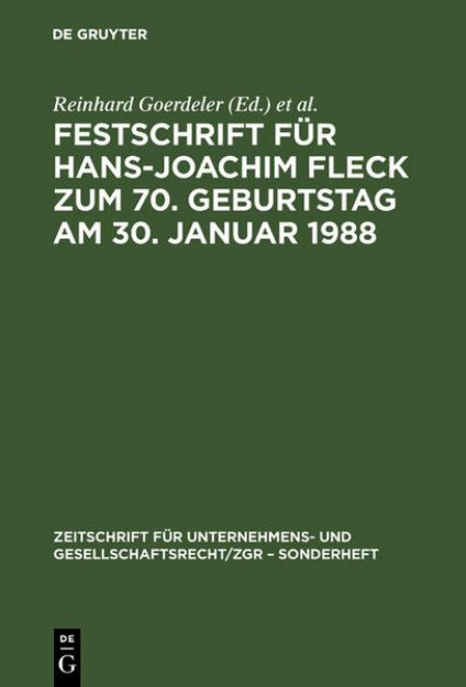 Bild von Festschrift für Hans-Joachim Fleck zum 70. Geburtstag am 30. Januar 1988 von Reinhard (Hrsg.) Goerdeler