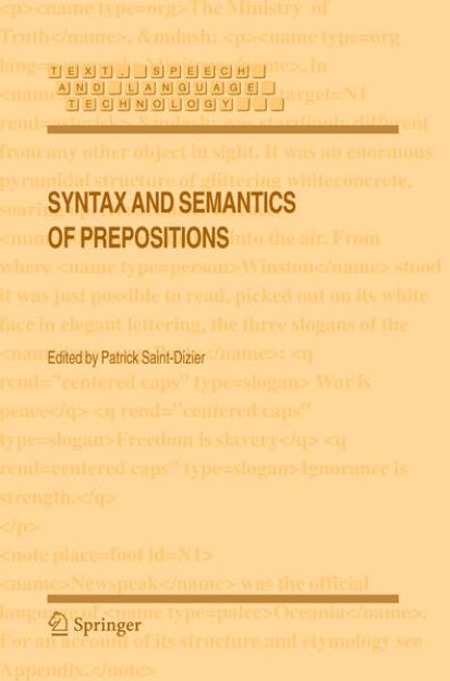 Bild von Syntax and Semantics of Prepositions von Patrick (Hrsg.) Saint-Dizier